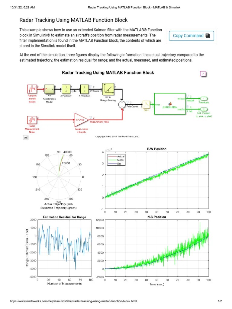 Radar Tracking Using MATLAB Function Block MATLAB & Simulink PDF