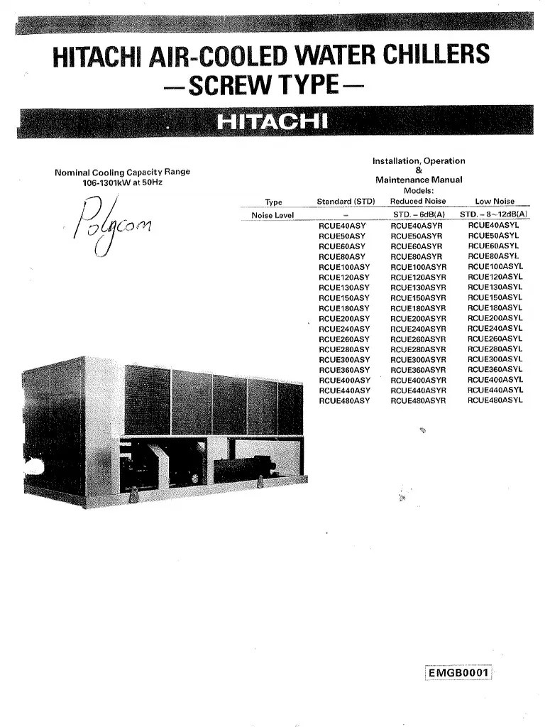 Hitachi AirCooled Water Chillers Screw Type PDF