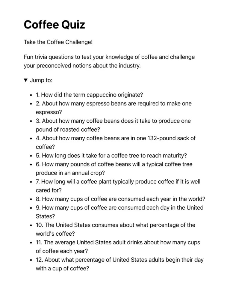Coffee Quiz (53 Trivia Questions!) Espresso Coffee Guide PDF