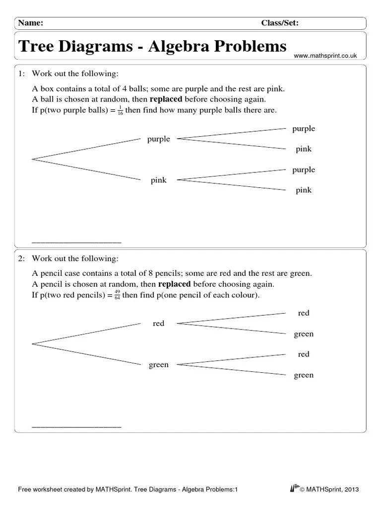 P Tree Diagrams Algebra Problems PDF