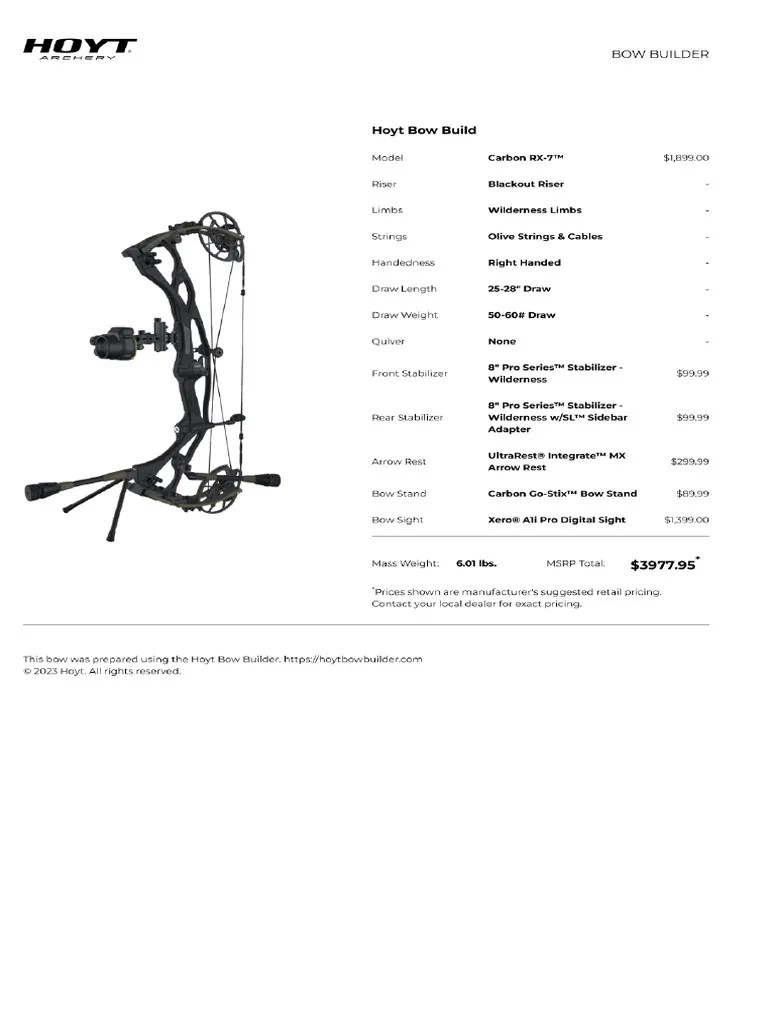 Hoyt Custom BowBuilder Specifications Sheet PDF
