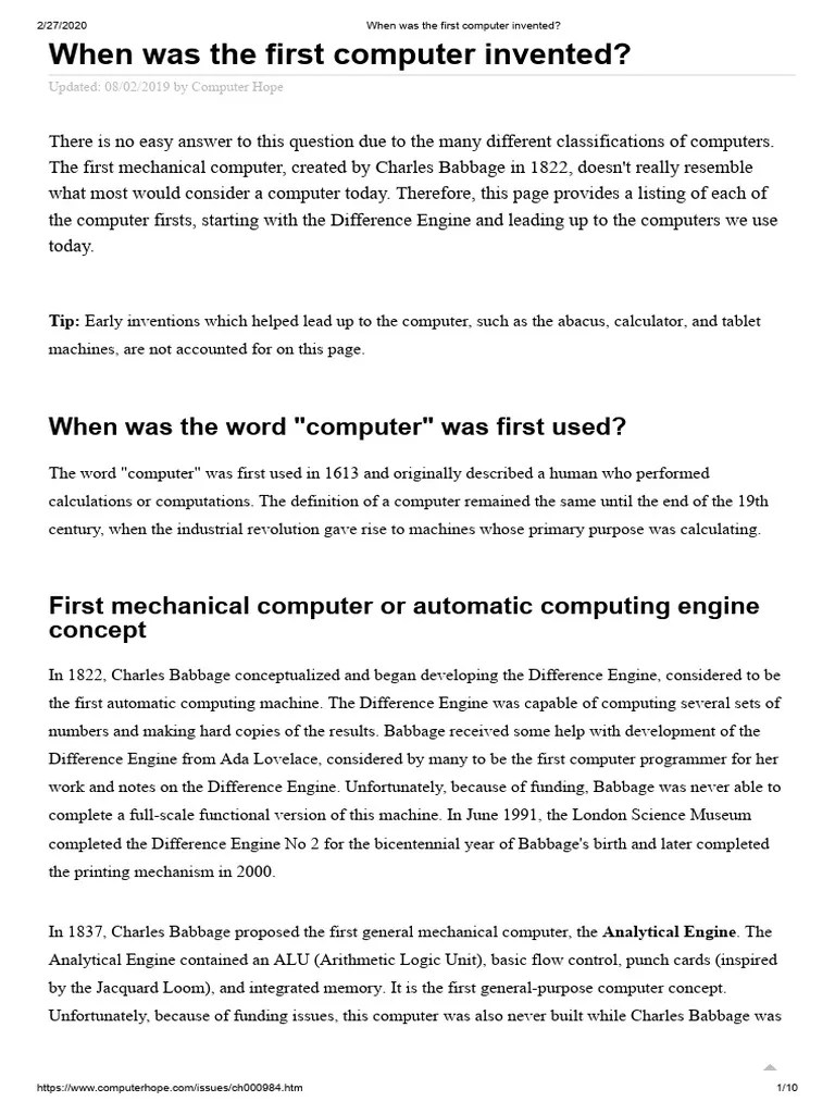 When Was The First Computer Invented PDF Personal Computers Ibm