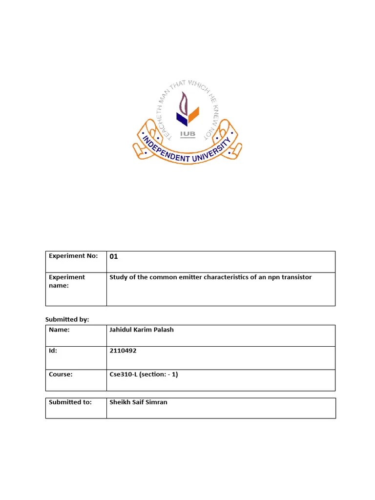 Experiment 01Cse310 PDF Transistor Bipolar Junction Transistor