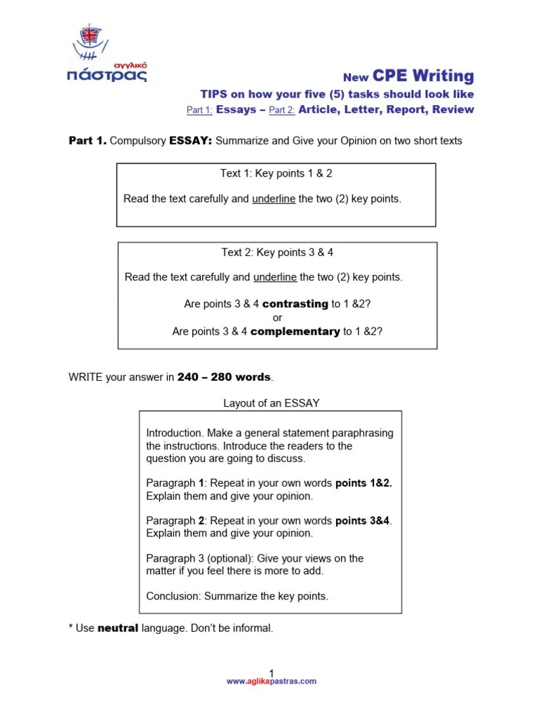 Cpe Writing Tips PDF Essays Madam
