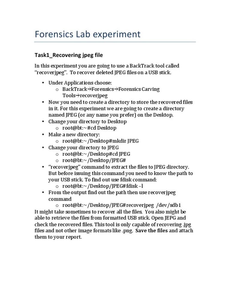 Forensics Lab Experiment: Task1 - Recovering Jpeg File | PDF | Zip