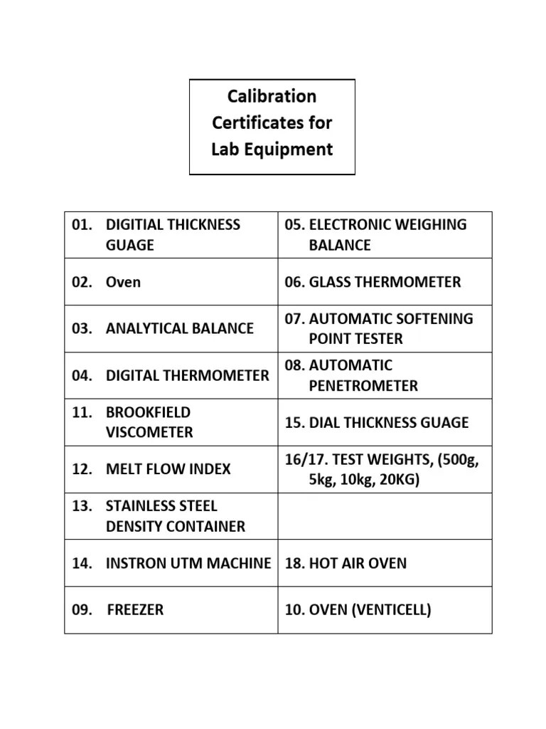 List of Equipments PDF