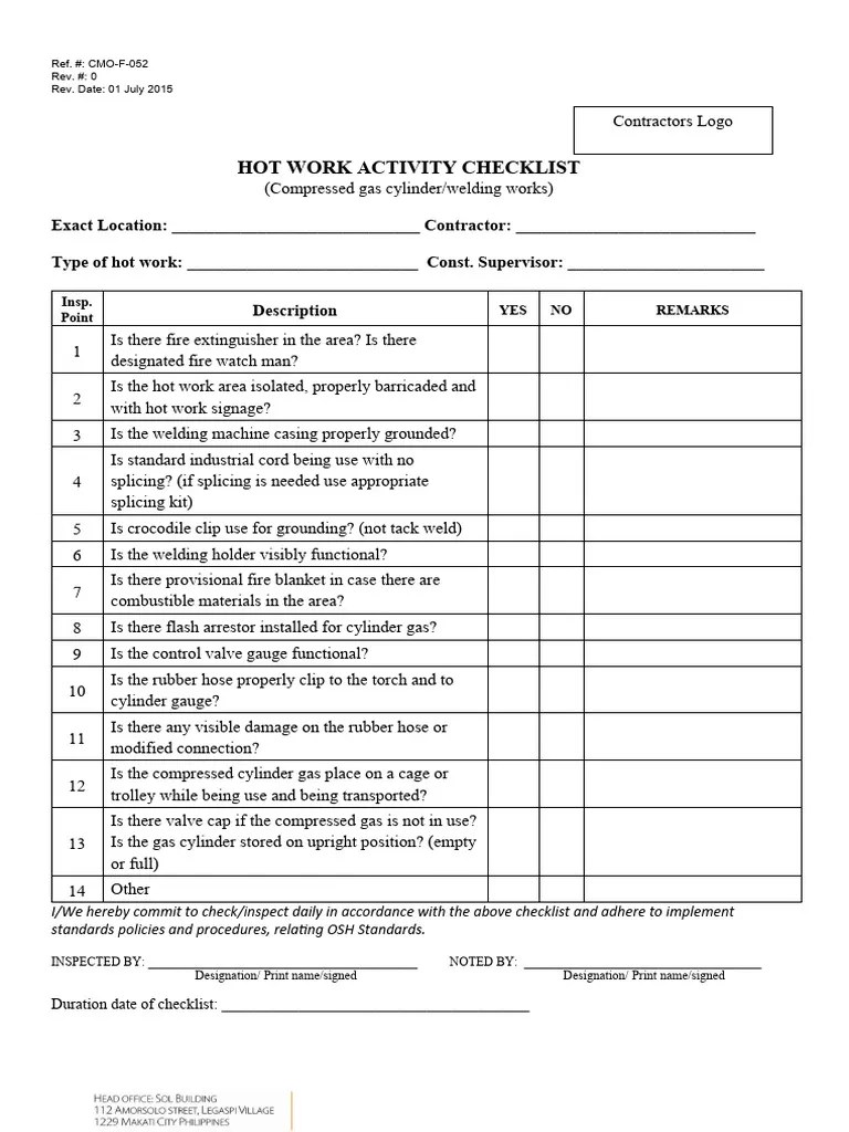 Hot Work Checklist PDF
