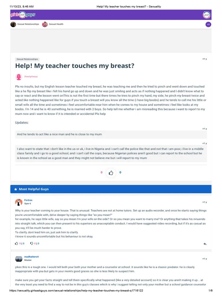 Teacher's Inappropriate Touching Concerns PDF Wellness