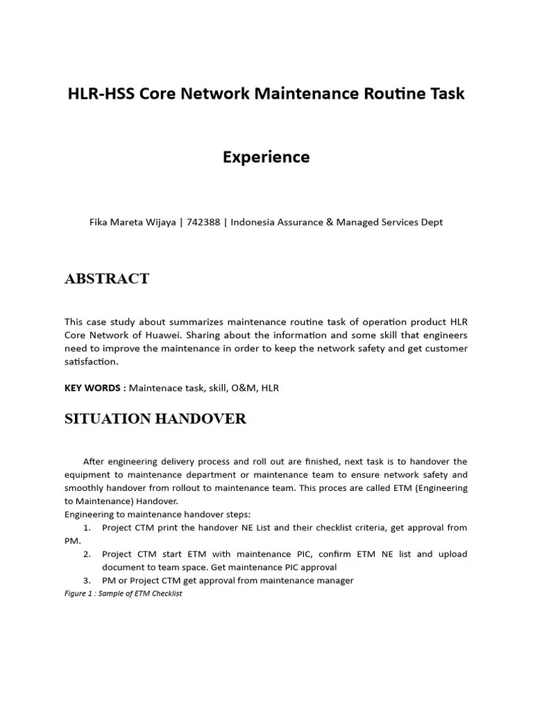 HLRHSS Core Network Maintenance Routine Task Experience PDF