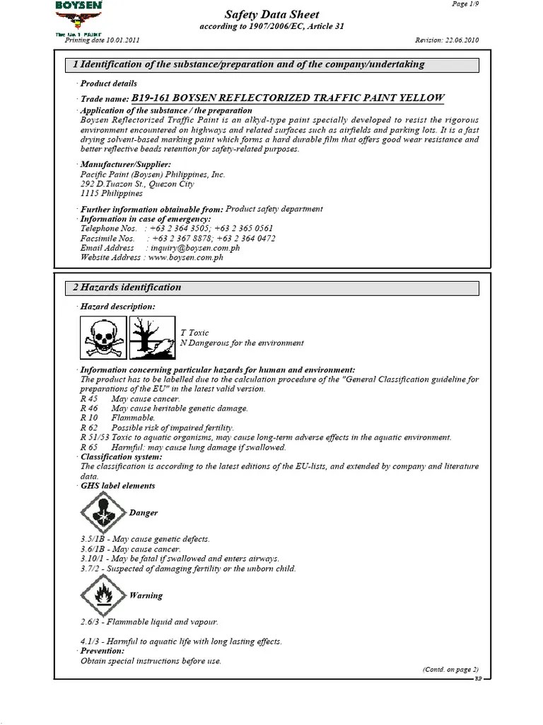 BOYSEN REFLECTORIZED TRAFFIC PAINT_MSDS PDF Water Dangerous Goods