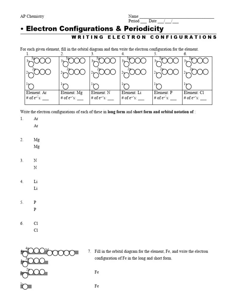 Electronic Configuration Sheet 2 PDF Electron Configuration Atomic Orbital