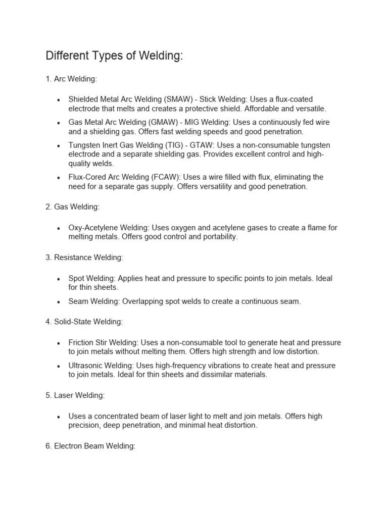 Different Types of Welding PDF