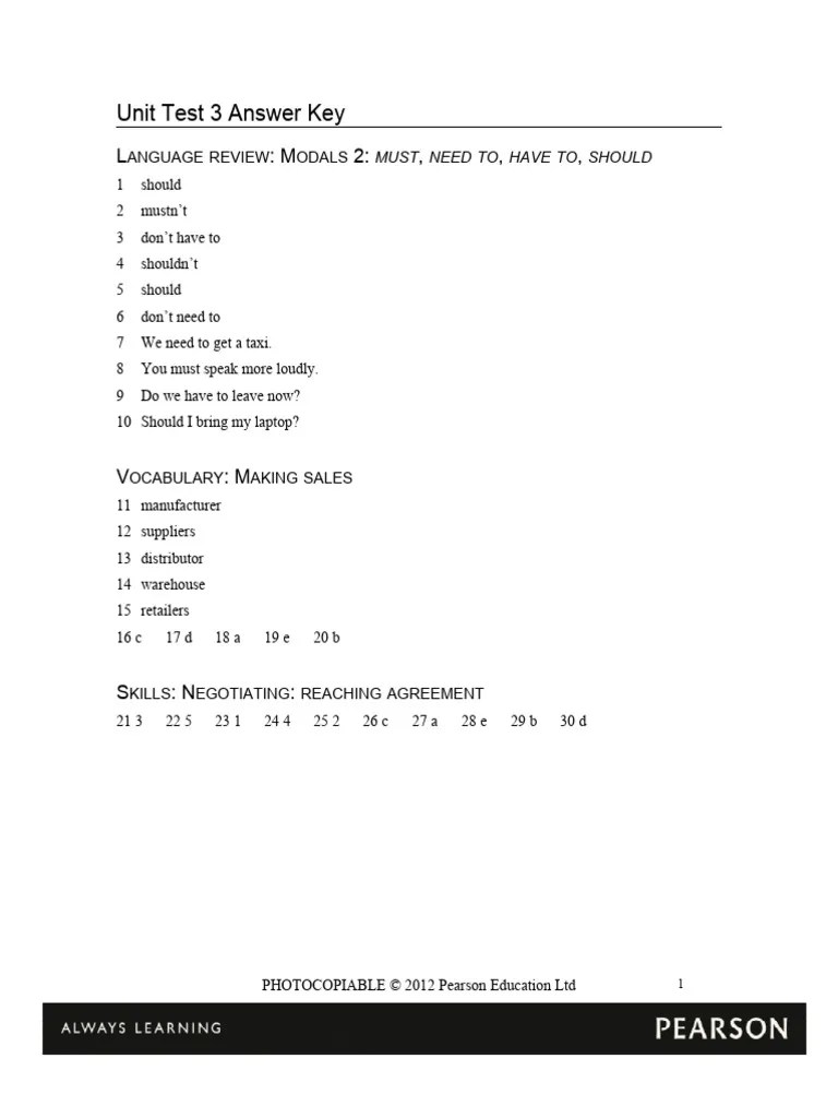 Unit Test 3 Answer Key PDF