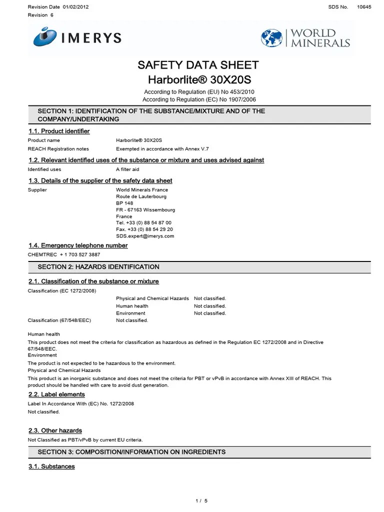 MSDS PERLITE PDF Dangerous Goods Workplace