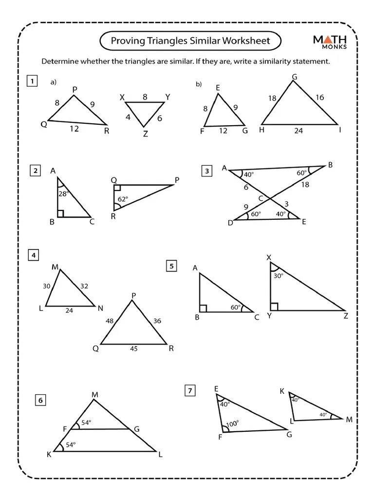 Triangles Similar Worksheet PDF
