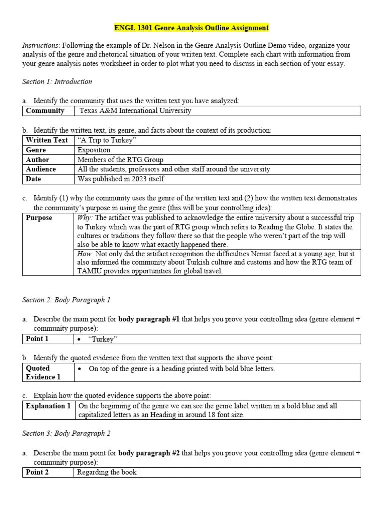 genre analysis outline worksheet PDF Iranian Revolution Genre