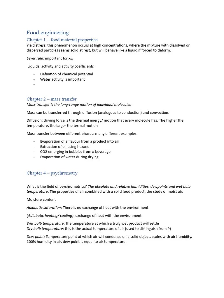 Food Engineering Syllabus Notes PDF