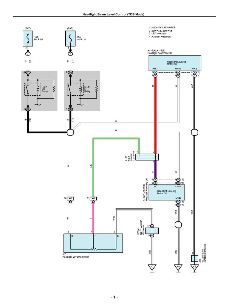 Toyota Corolla 2022 M20A FKB - TDB - Faróis Controle Do Nível Diagrama