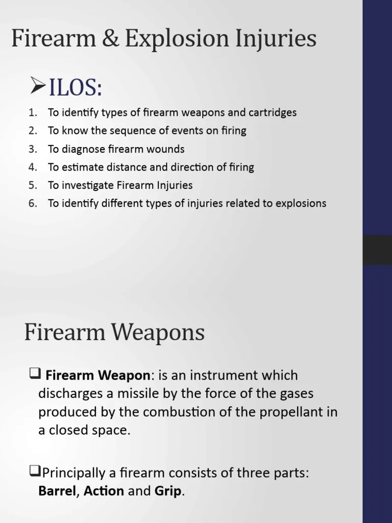 Forensic Med Lecture 7 (Chapter 7 Firearm & Explosion) PDF Firearms