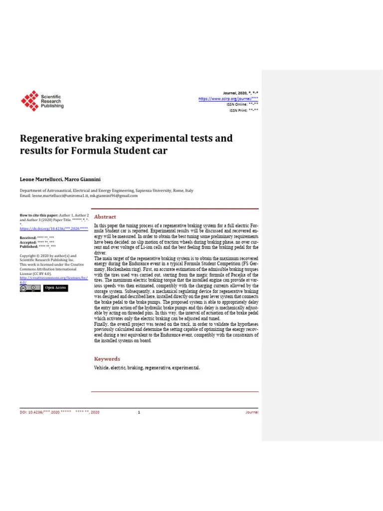 Regenerative Braking Experimental Tests and Results For Formula Student