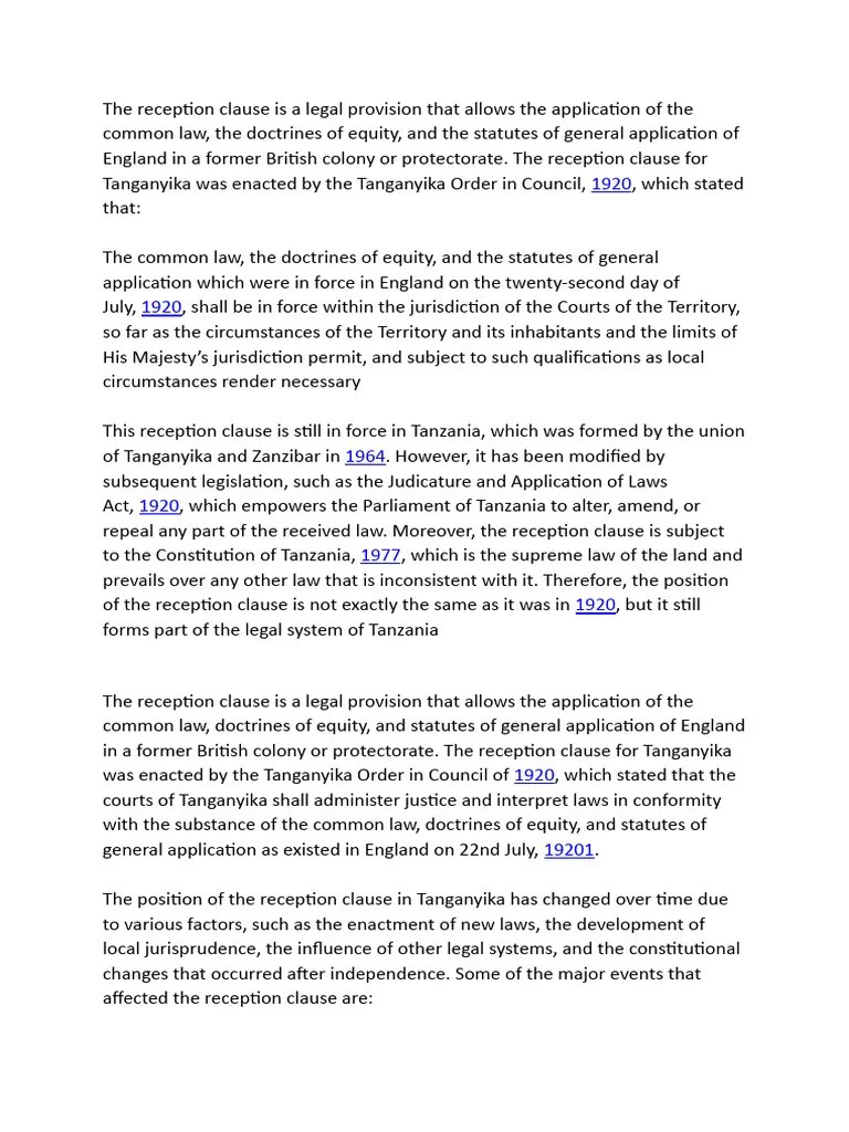 Reception Clause PDF Common Law Article Two Of The United States