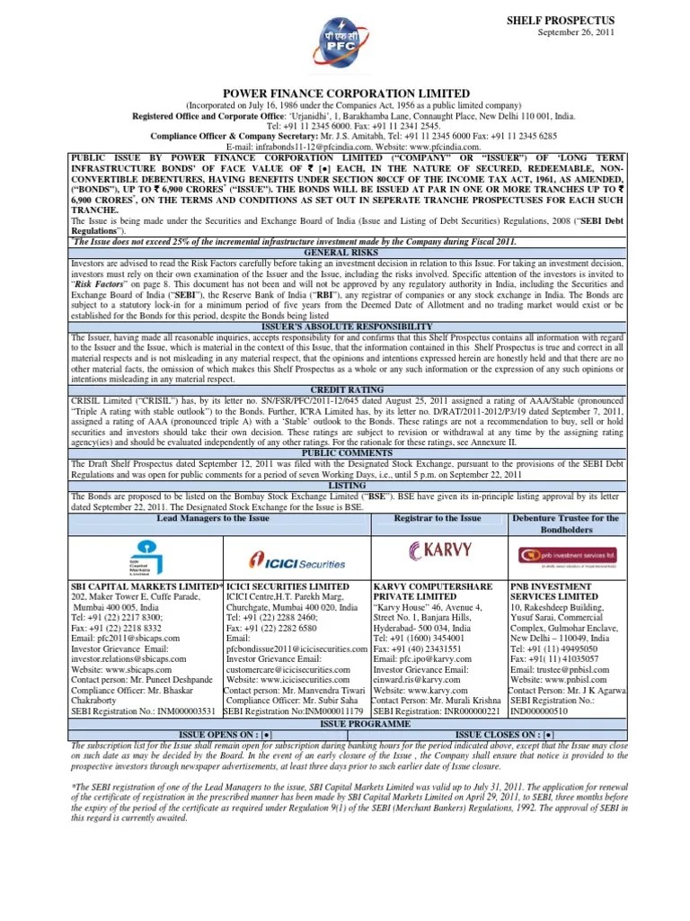 Shelf Prospectus Loans Bonds (Finance)