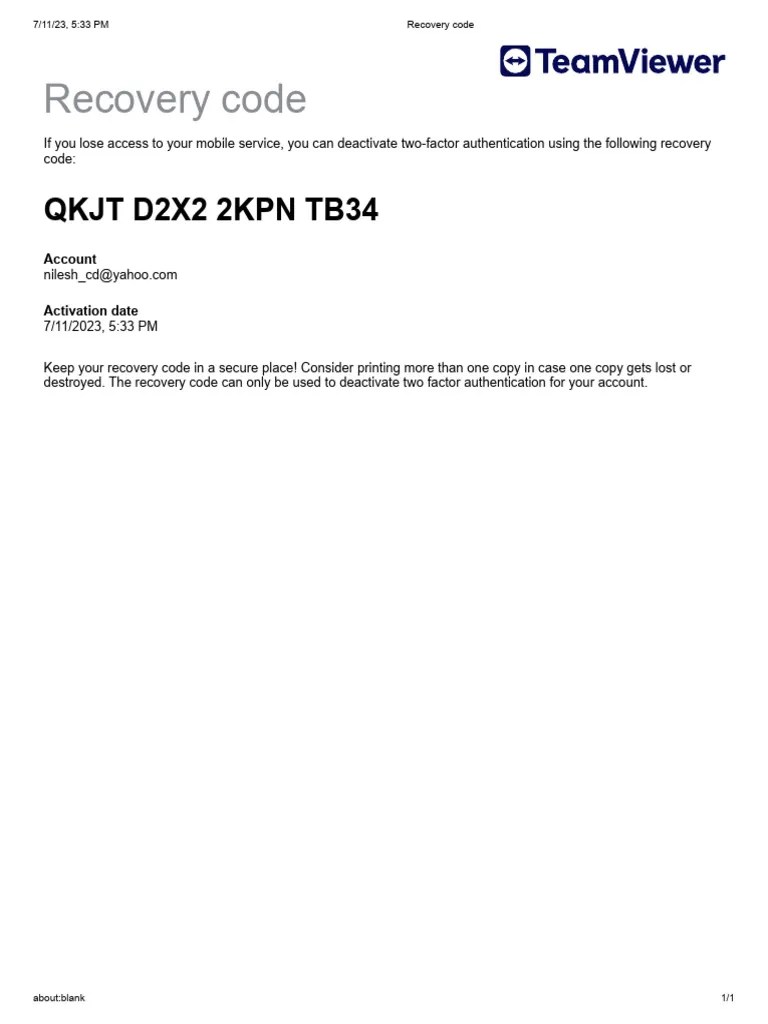 Teamviewer Recovery Code PDF