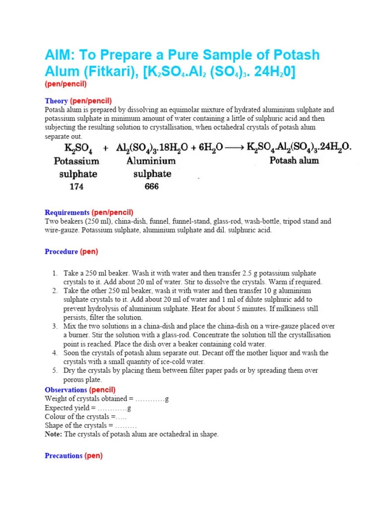 EXPERIMENT POTASH ALUM PREPARATION PDF