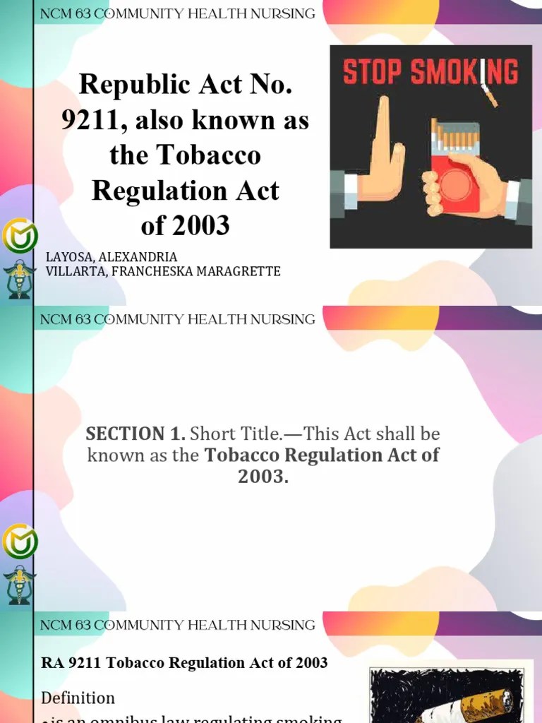 RA 9211 The Tobacco Regulation Act of 2003 PDF Cigarette Tobacco
