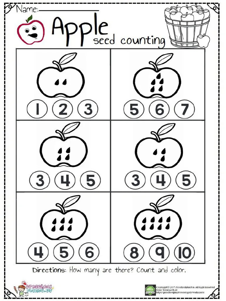 Apple Seed Counting Worksheet PDF