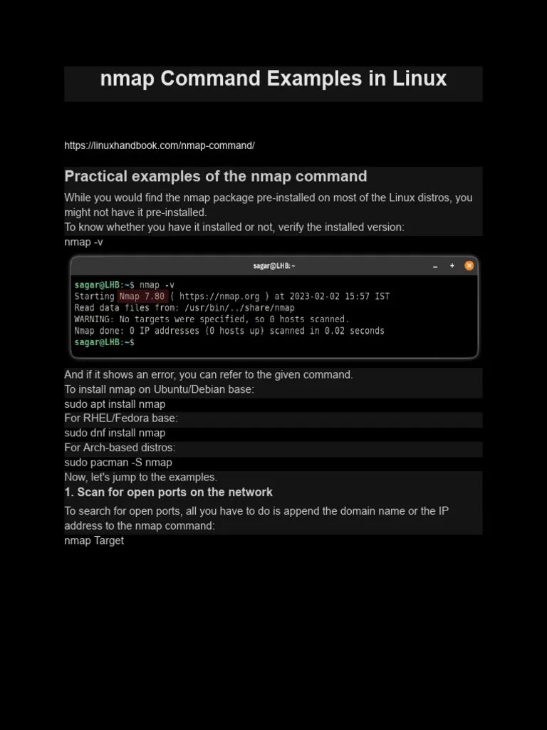 Nmap Command Examples in Linux PDF Ip Address Data Transmission