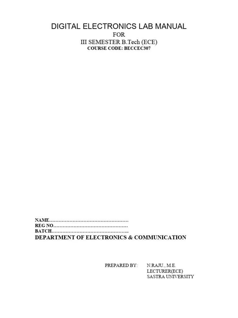 Digital Electronics Lab Manual PDF Logic Gate Integrated Circuit