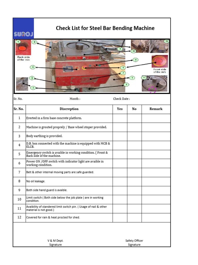 6. Bar Bending Machine Checklist PDF