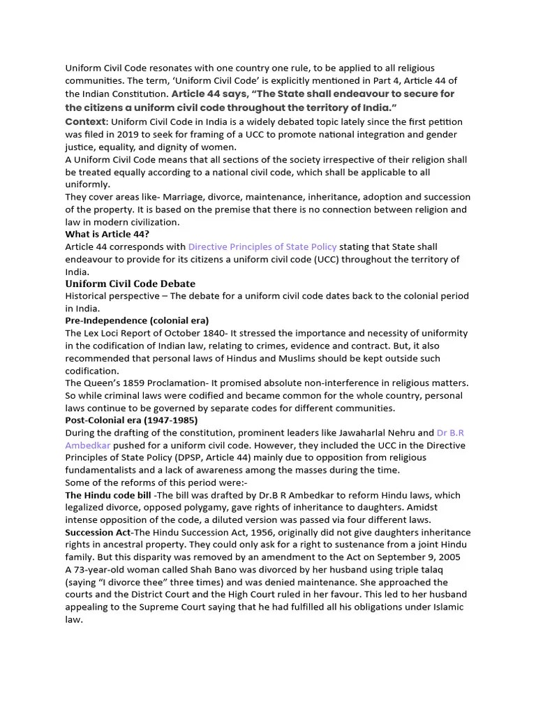 Uniform Civil Code PDF Government Justice