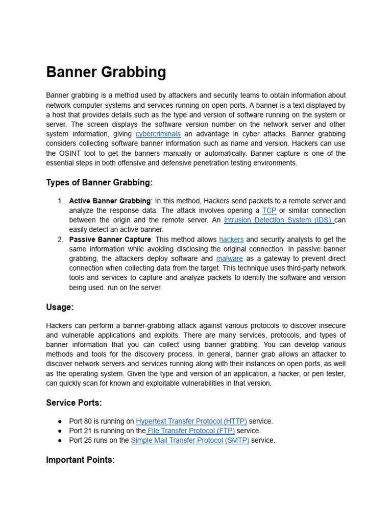 Banner Grabbing PDF Security Computer Security