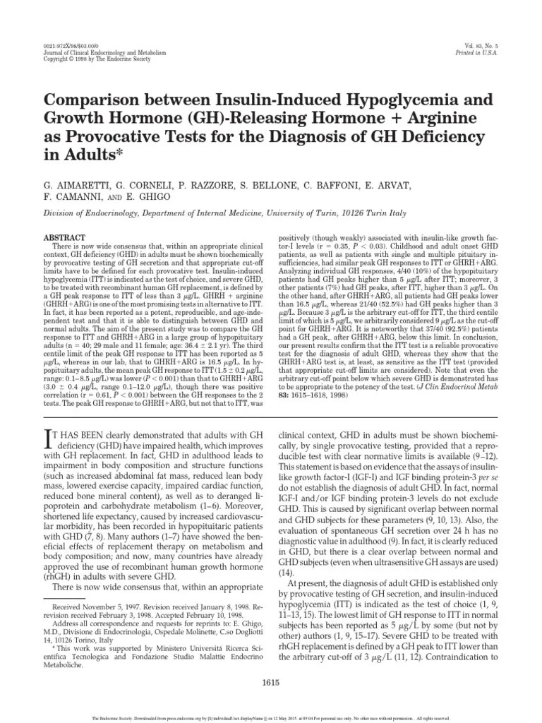 Insulin Induced Hypoglycemia as a Test for Growth Hormone Deficiency