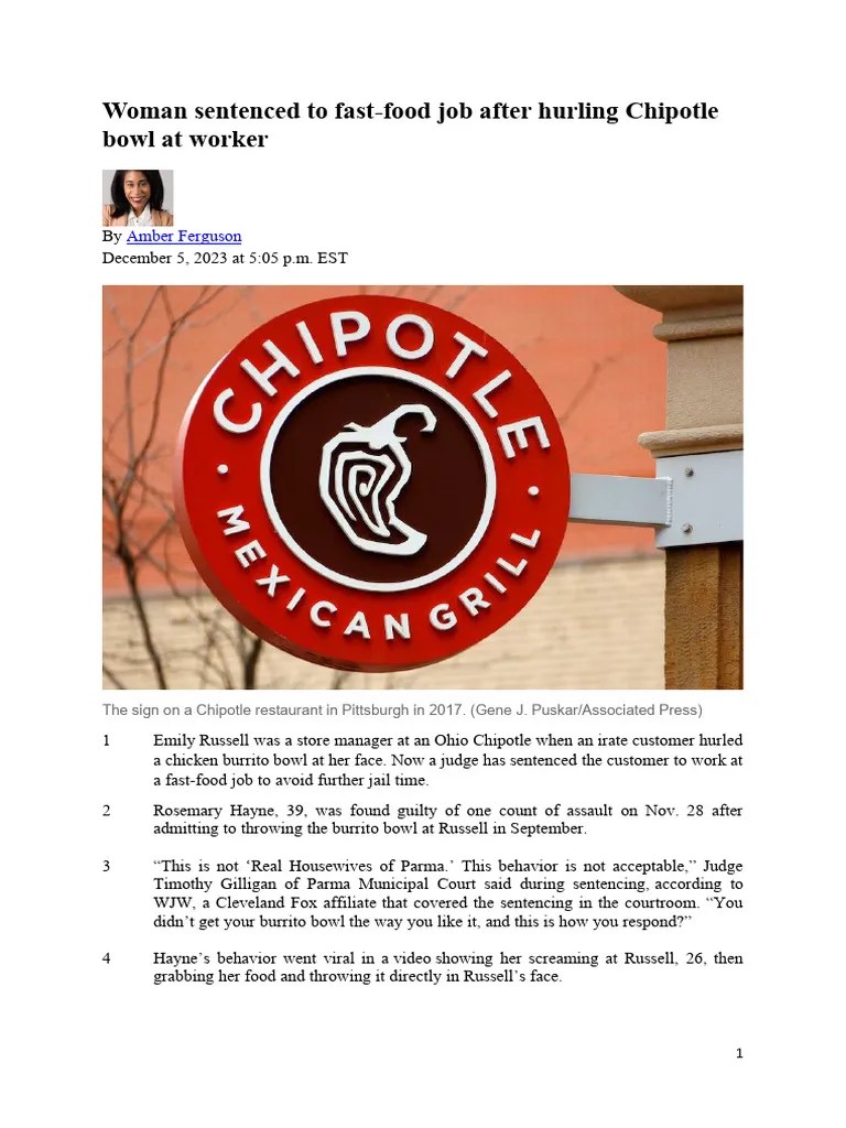 Woman Sentenced To FastFood Job After Hurling Chipotle Bowl at Worker(04)