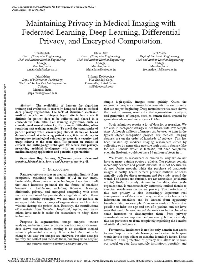 Maintaining Privacy in Medical Imaging With Federated Learning Deep