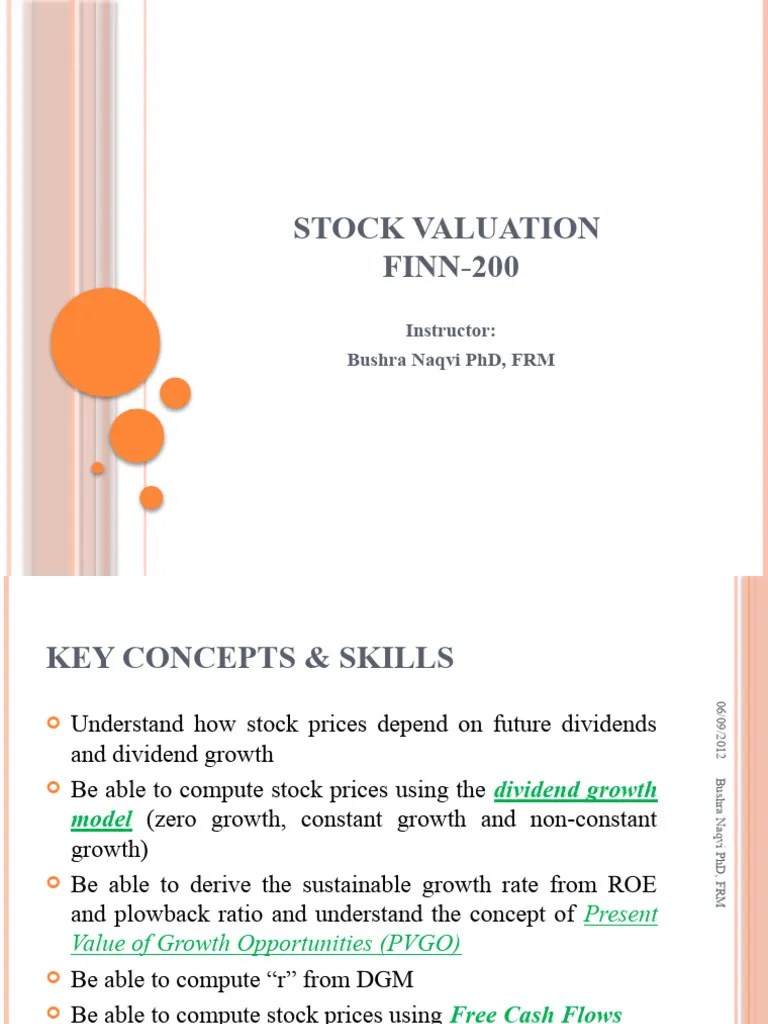 Chapter 9 Stock Valuation PDF Stocks Valuation (Finance)