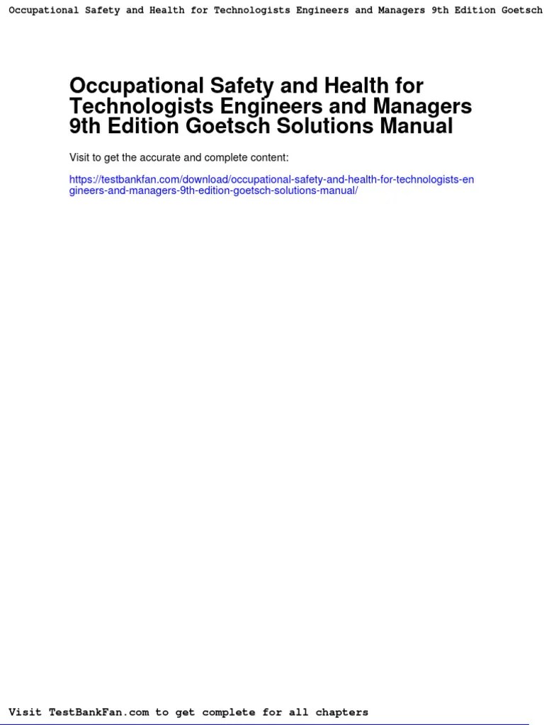 Occupational Safety and Health For Technologists Engineers and Managers