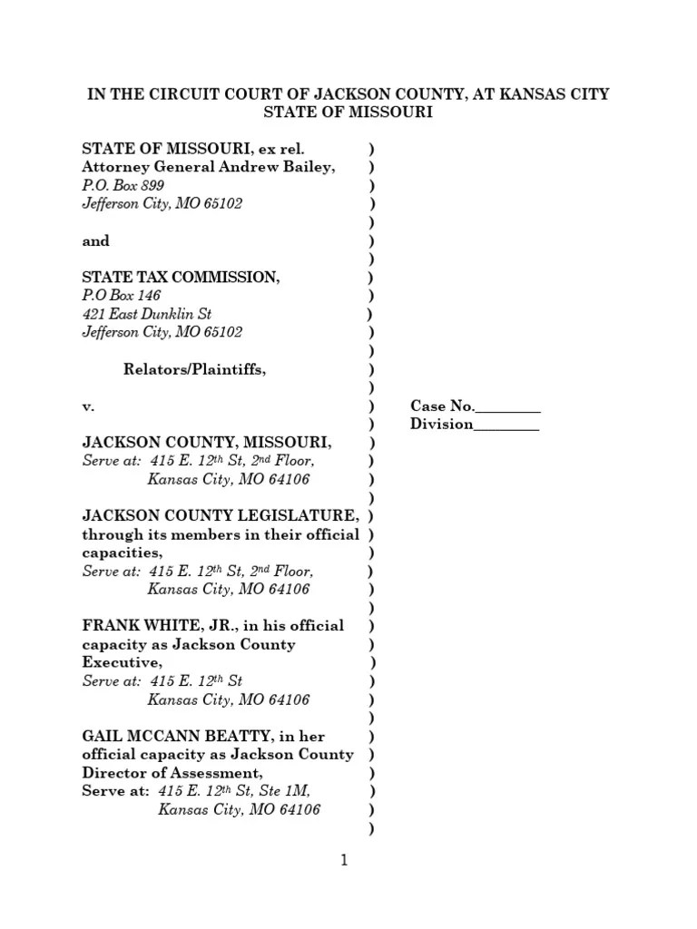 Missouri Attorney General, State Tax Commission Sue Jackson County Over