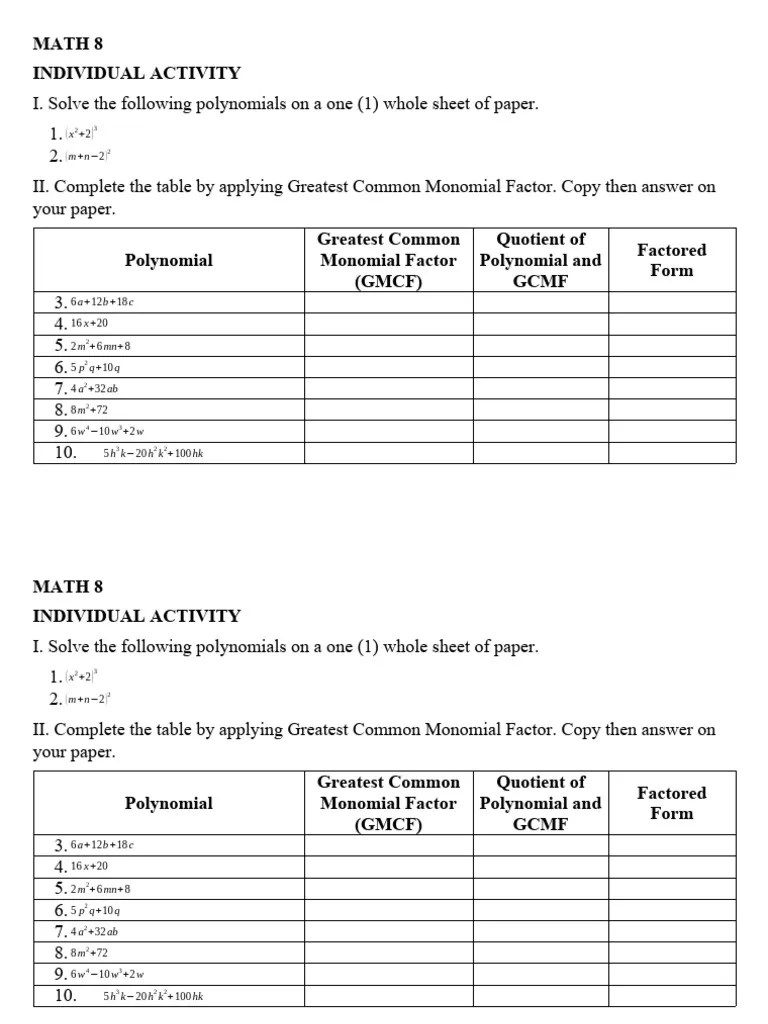 MATH 8 Activity Worksheet 1 PDF