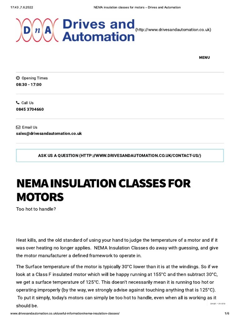 Motor Insulation Class NEMA Insulation Classes For Motors Class F