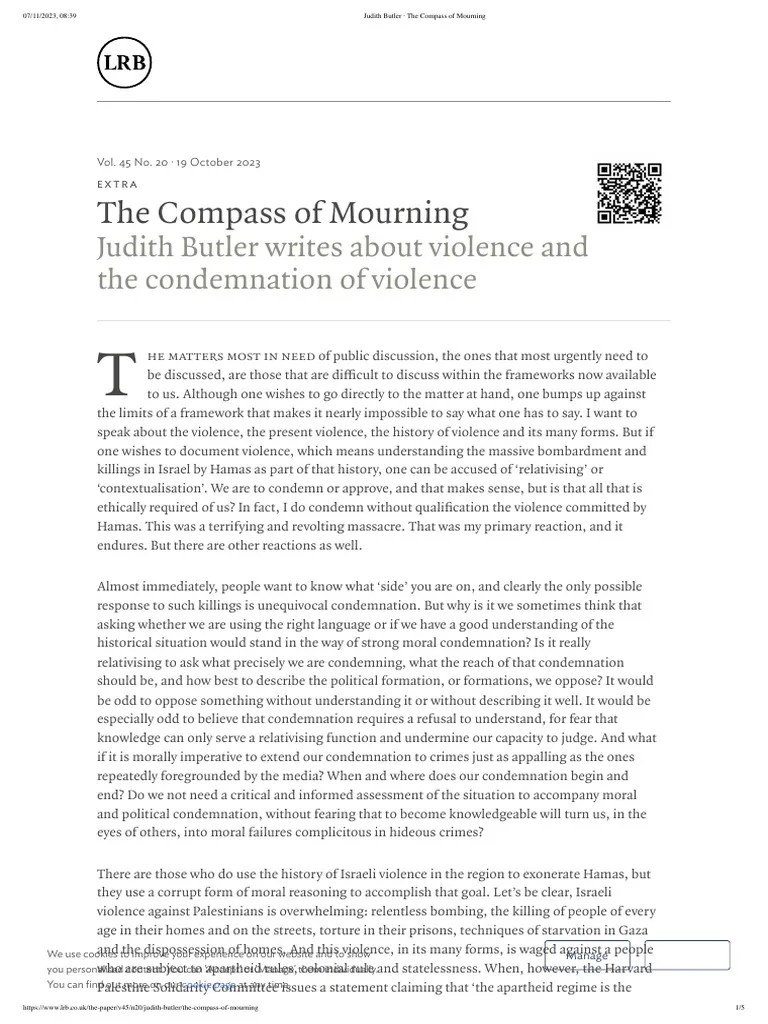 Judith Butler · The Compass of Mourning PDF Hamas Gaza Strip