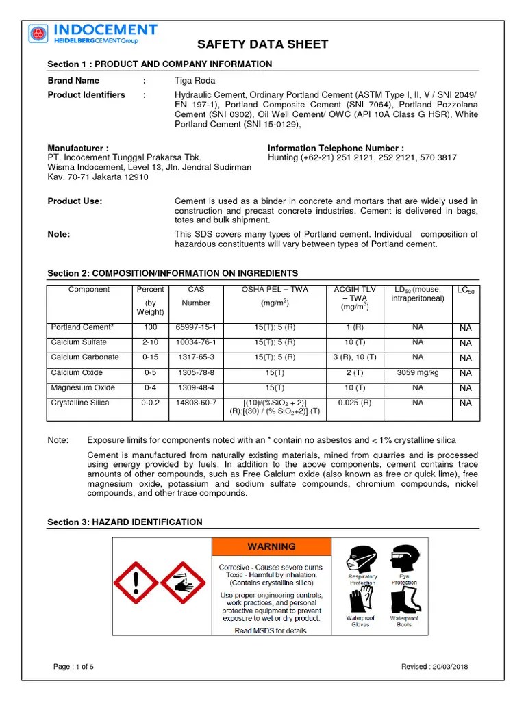 MSDS Cement ITP PDF Superfund Resource Conservation And Recovery Act