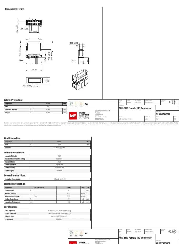 Wurth WRBHD 61202023021 IDC JTag Connecteur 2x10pin PDF