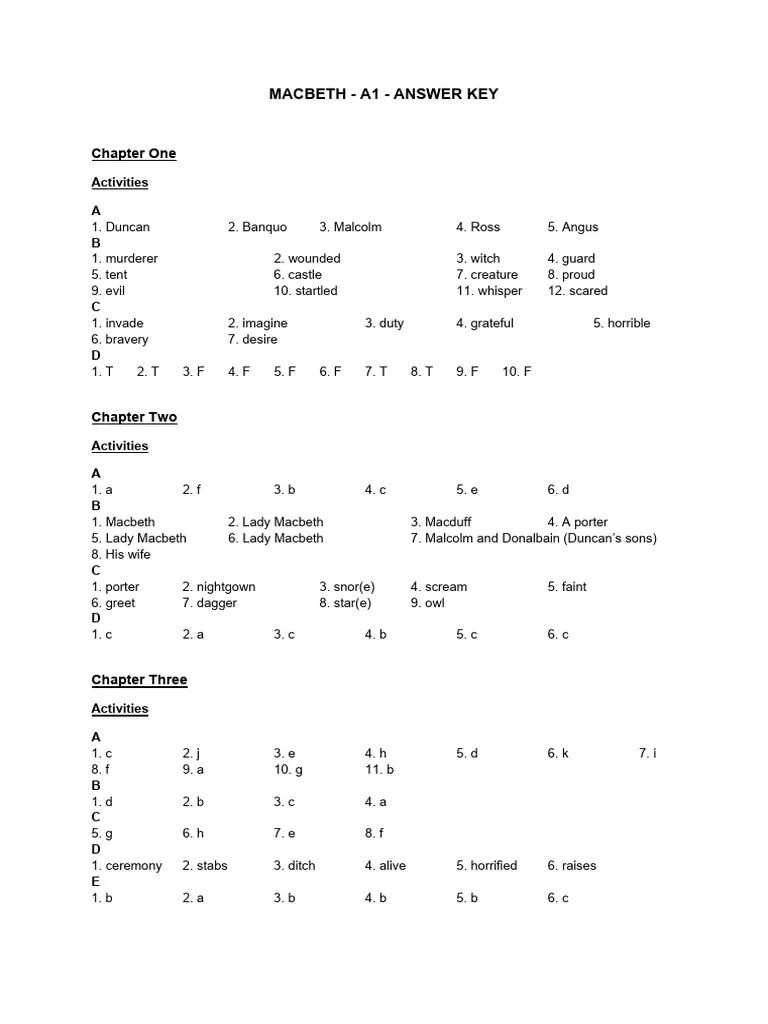 MACBETH-ANSWER-KEY | PDF | Macbeth | Scottish People