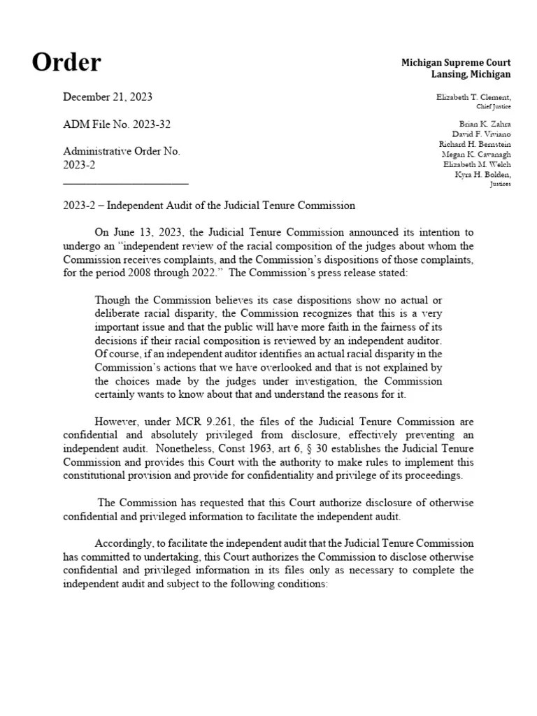 Michigan Supreme Court Issues Independent Audit of Judicial Tenure