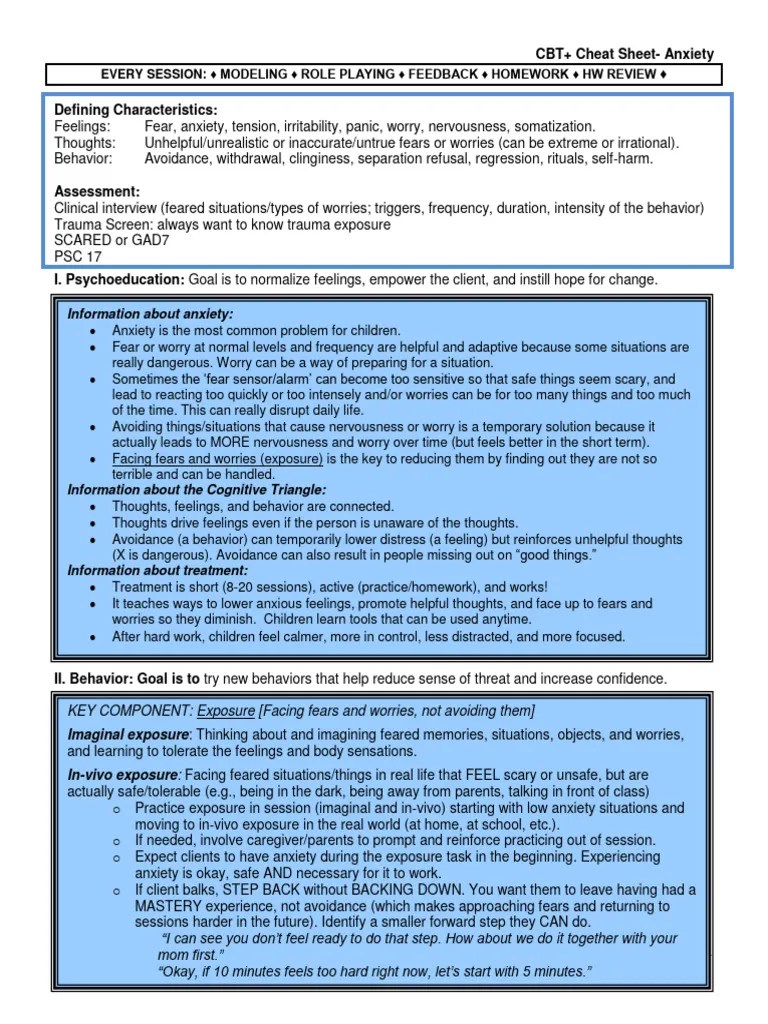 CBT Cheat Sheet. Anxiety PDF Anxiety Disorder