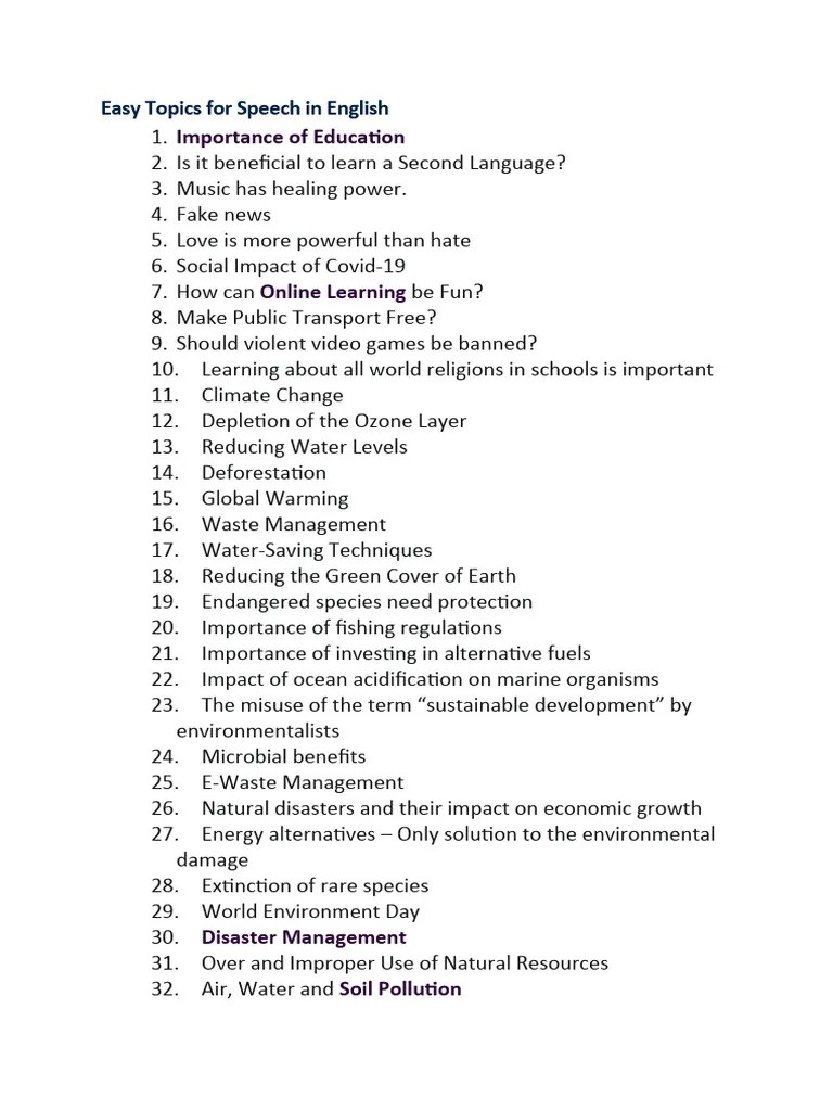 Easy Topics For Speech in English... PDF Climate Change